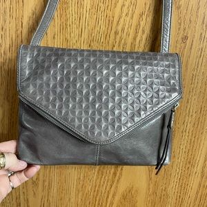 Gray Leather Hobo The Original Brand crossbody Purse Bag. zip flap pocket